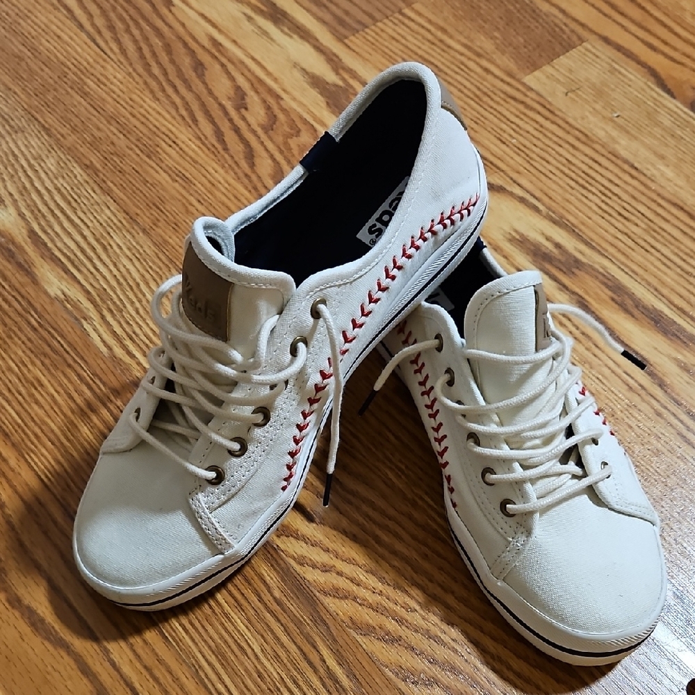 Keds Cream Sneakers with Red Stitching